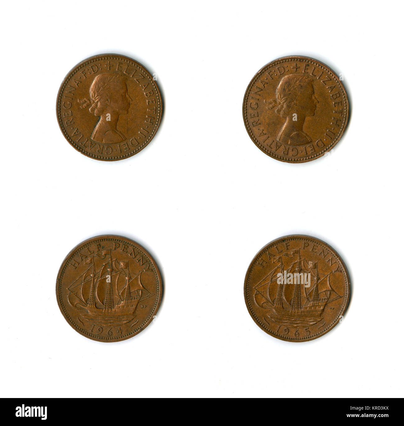 Monete britanniche, due halfPennies di Elisabetta II Foto Stock