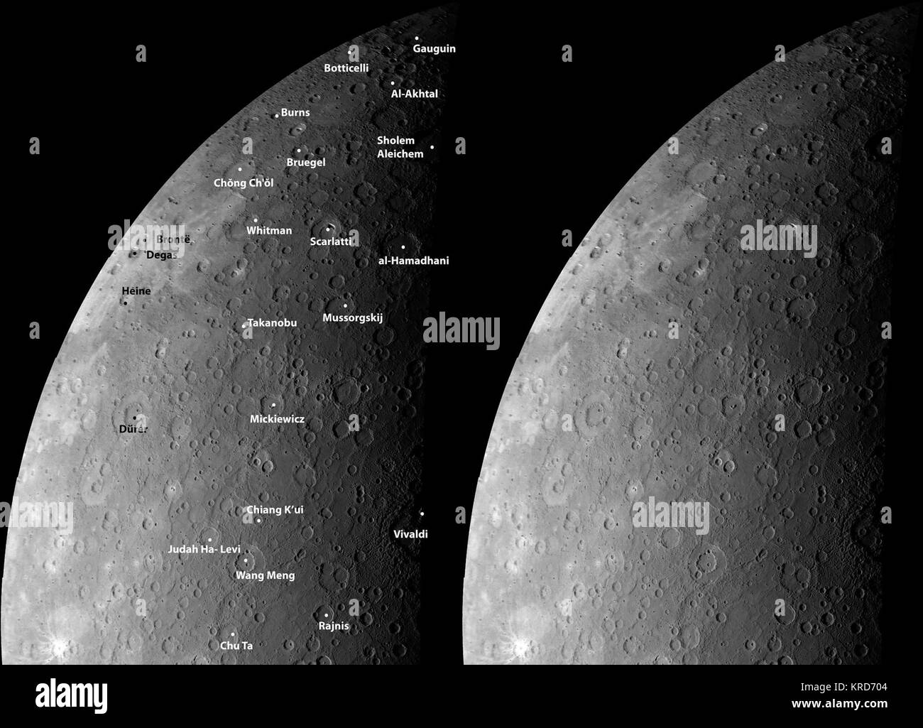 Crateri di mercurio (PIA10938) Foto Stock