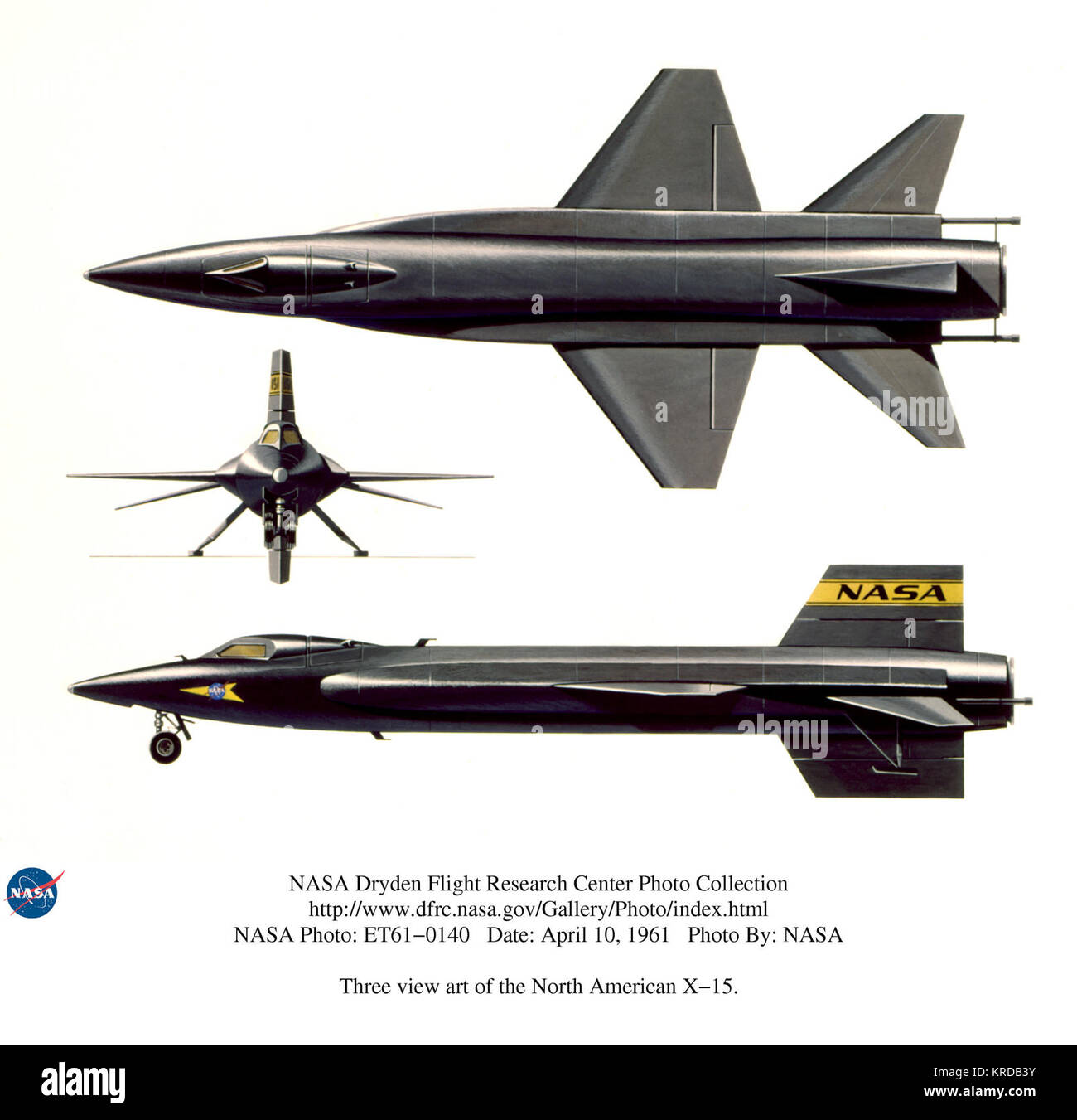 Vista tre arte del North American X-15. 4/10/61 North American X-15 tre vista laterale Foto Stock