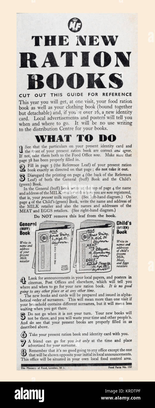 1943 Annuncio per dare consigli su come usare la razione di guerra libri. Dal Daily Telegraph, Maggio 18th, 1943. Foto Stock
