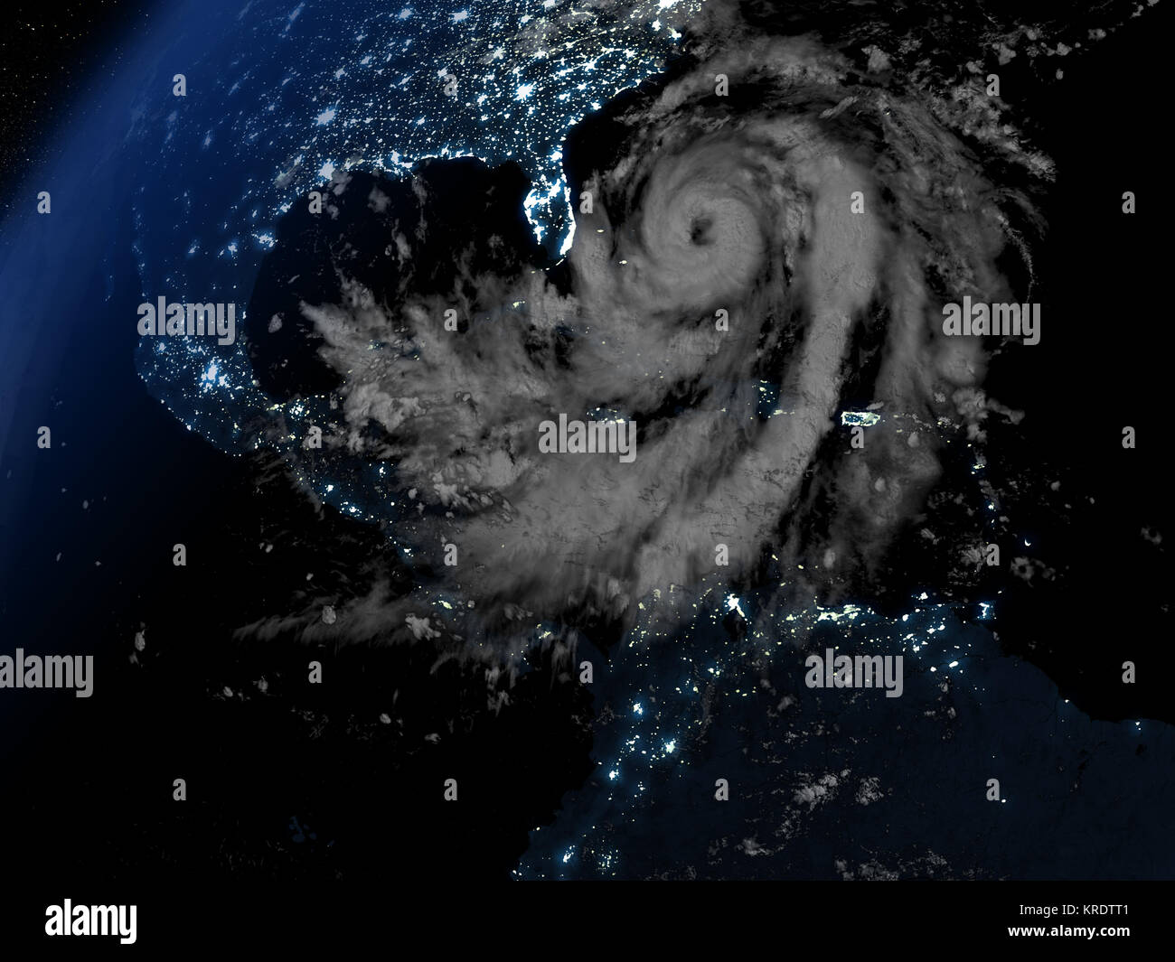 Uragano Matthew avvicinando Florida di notte Foto Stock