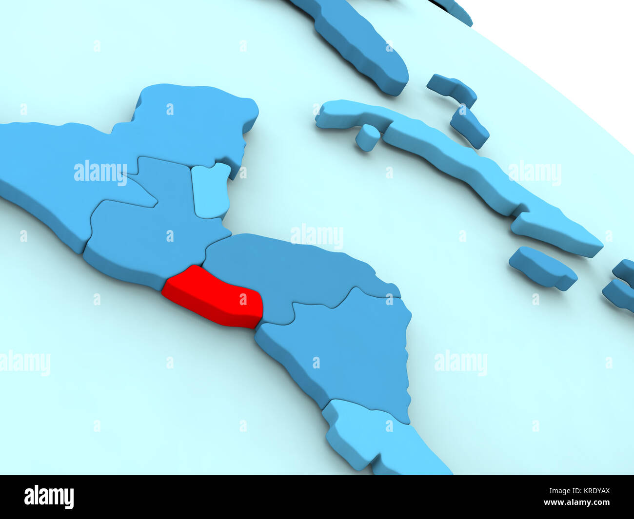 El Salvador in rosso sul globo blu Foto Stock