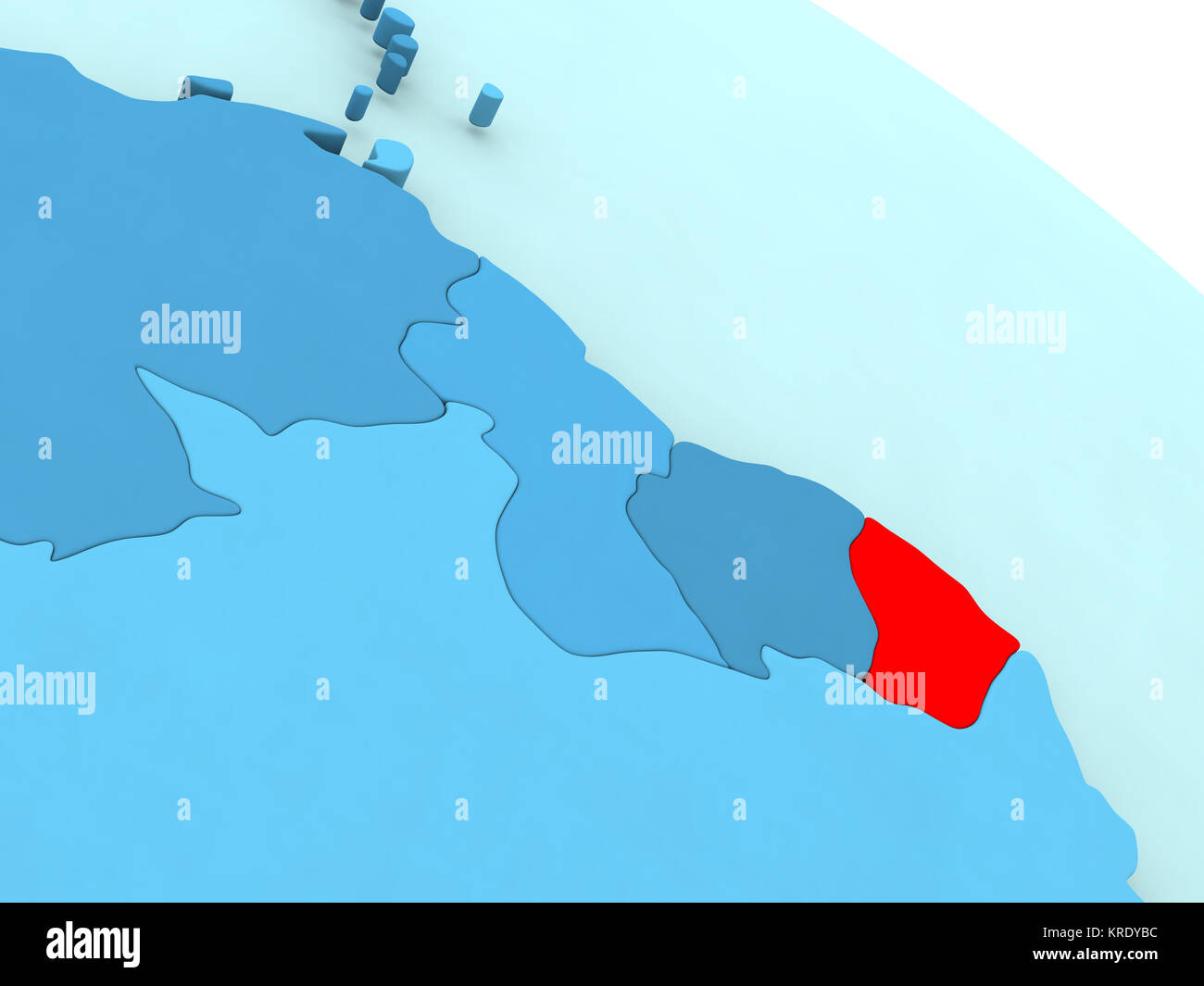 Guiana francese in rosso sul globo blu Foto Stock