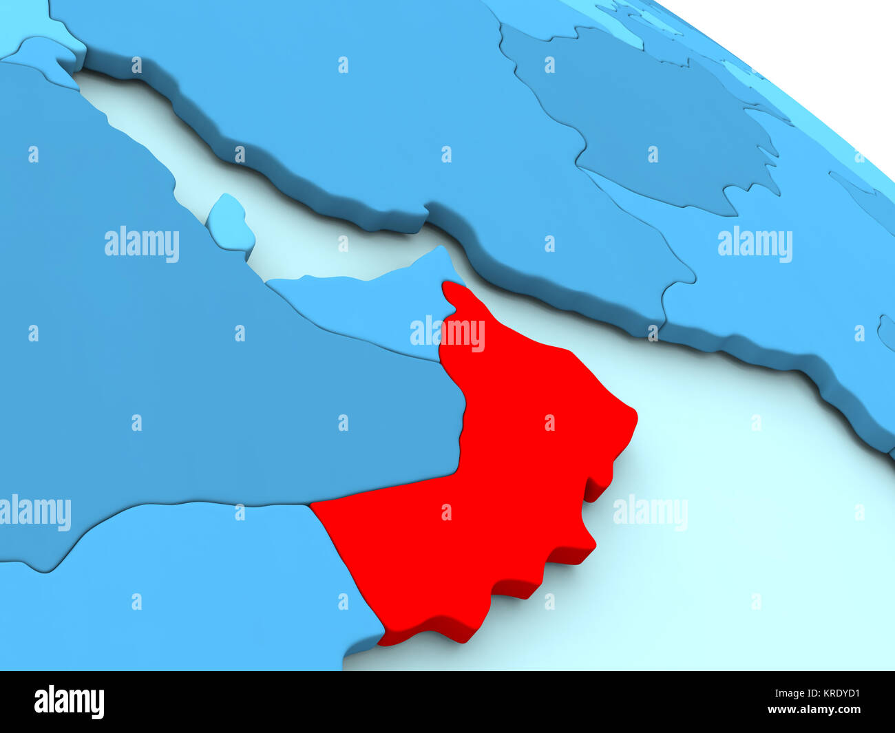 Oman in rosso sul globo blu Foto Stock