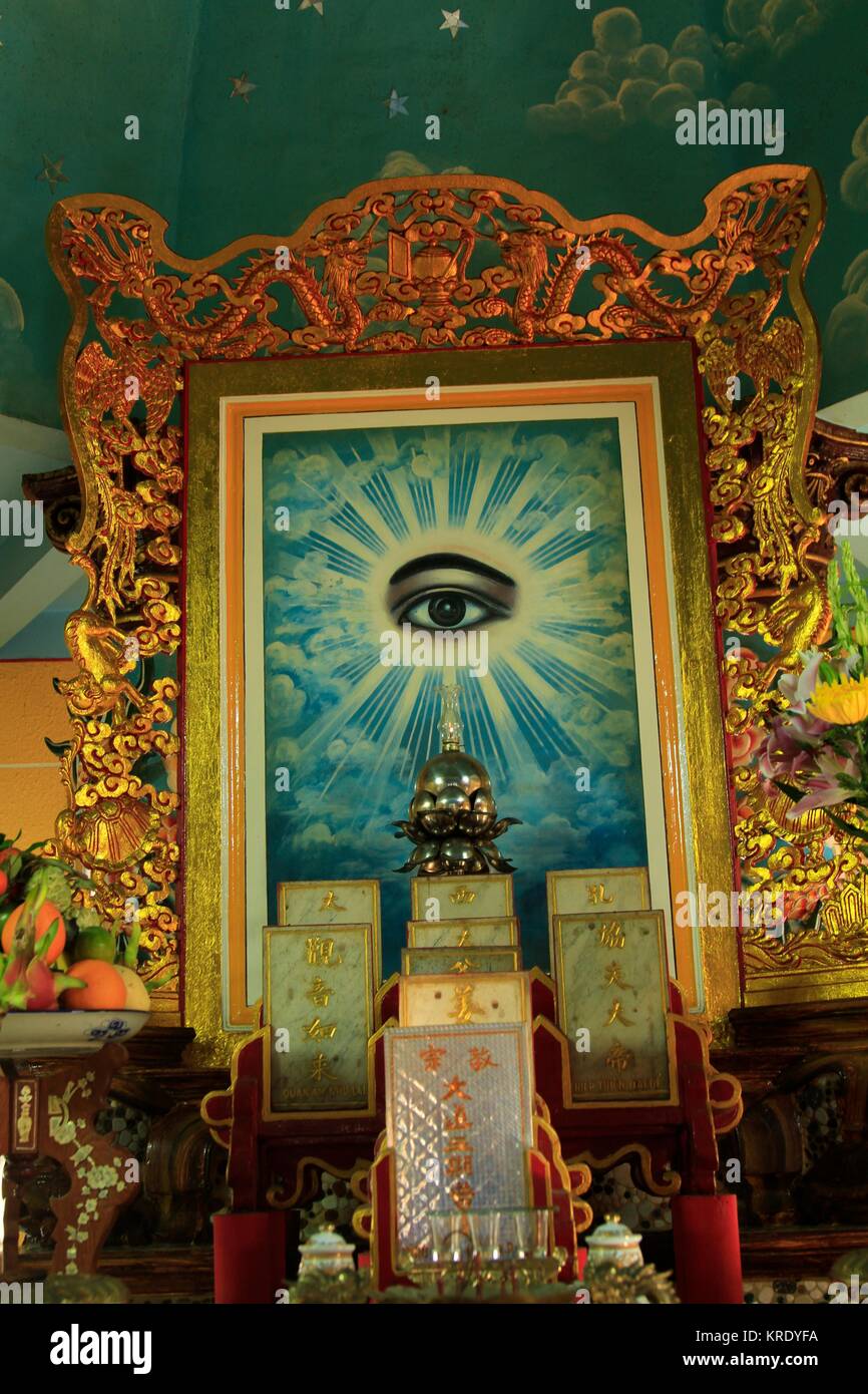 L'occhio sinistro, Caodaism, Delta del Mekong, Vietnam Foto Stock