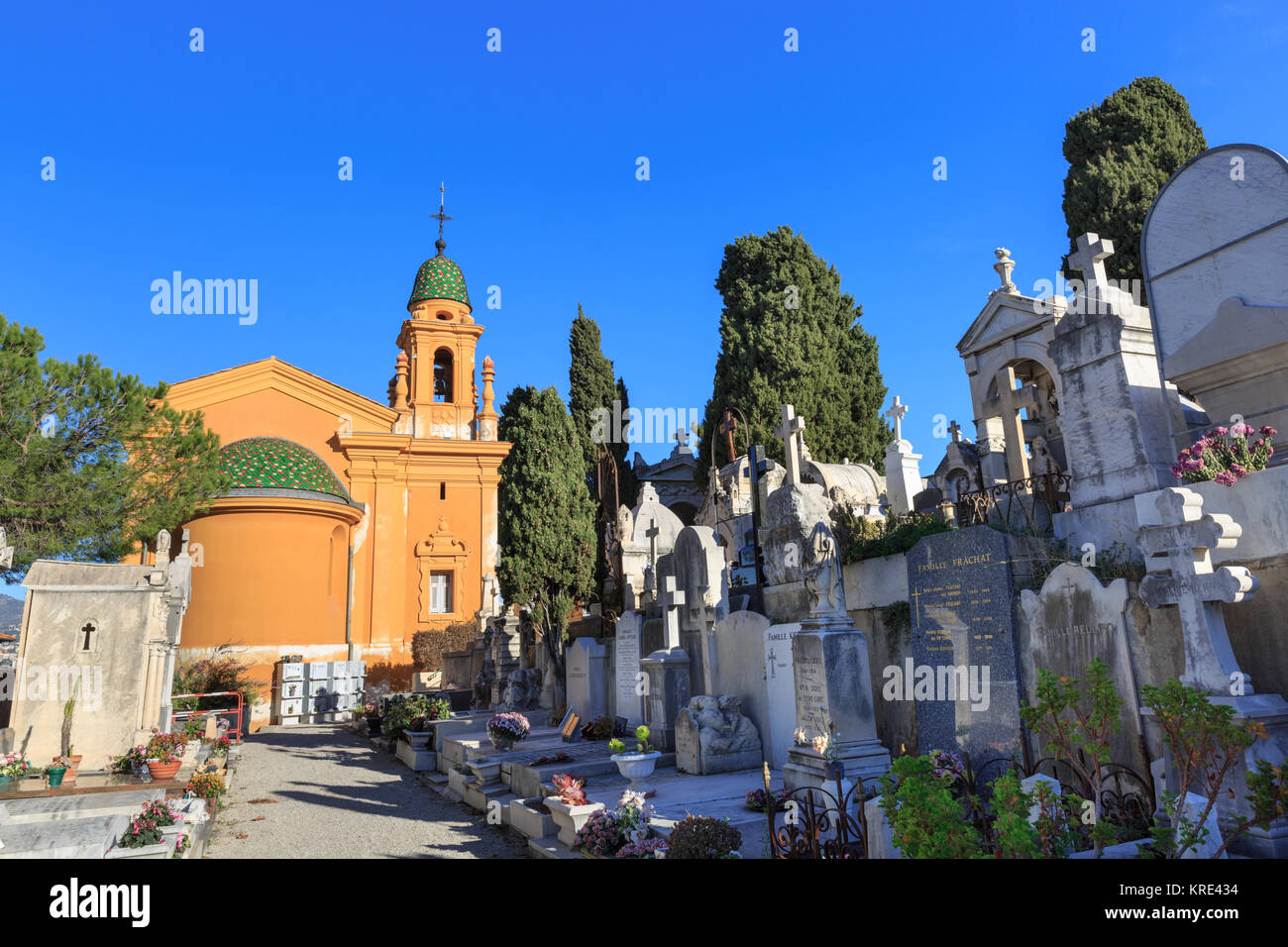 La cappella al Cimetière du Château e il cimitero cimitero in Collina del Castello di Nizza, Francia Foto Stock