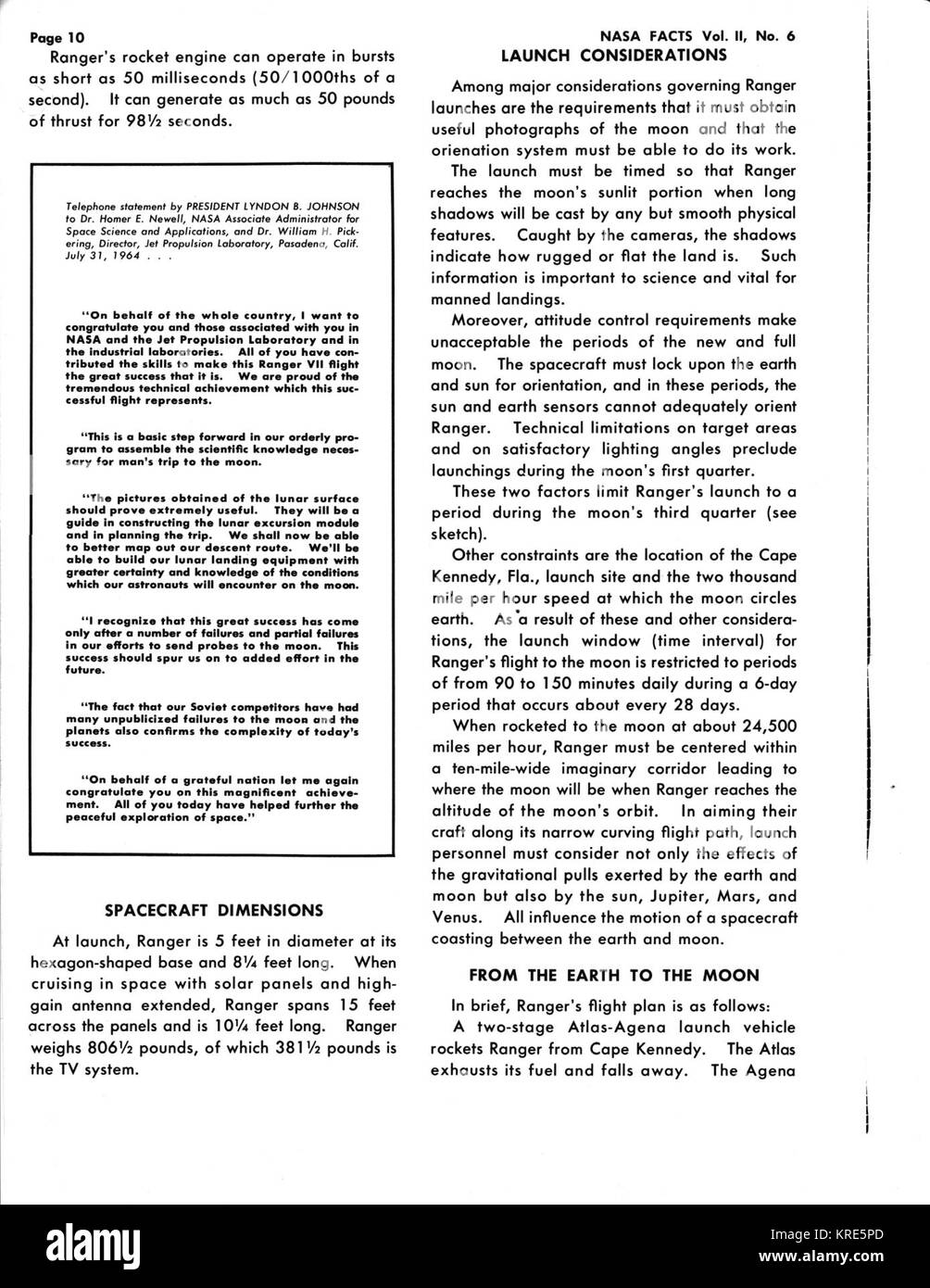 La NASA FATTI Volume 2 numero 6 pagina 10 RANGER DEL PROGETTO Foto Stock