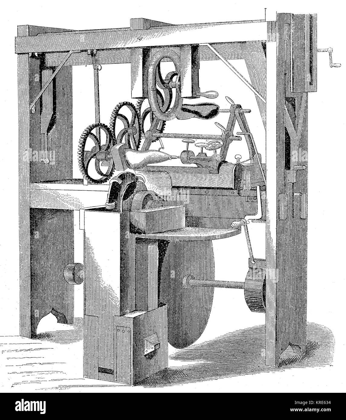 Macchina per la produzione automatica di calzatura dura da J. W. città digitale Riproduzione migliorata di una xilografia a partire dall'anno 1880 Foto Stock