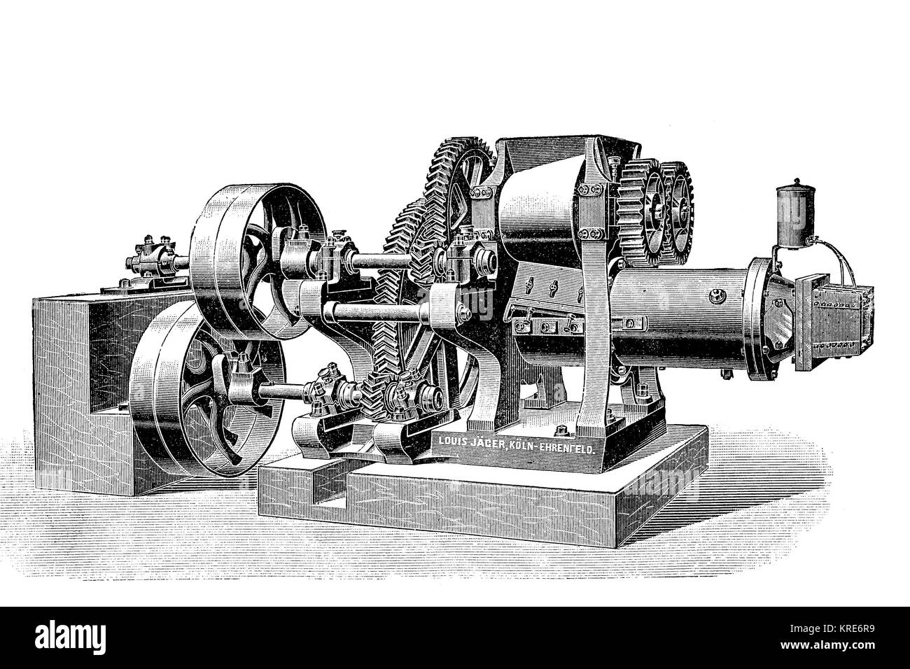Mattone una macchina per la produzione di tegole del tetto da Louis Jaeger, Colonia-Ehrenfeld, Germania, prodotto industriale a partire dall'anno 1880, digitale migliorata re Foto Stock