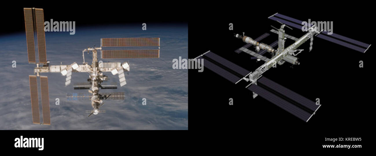 ISS prima e dopo la STS-117 Foto Stock
