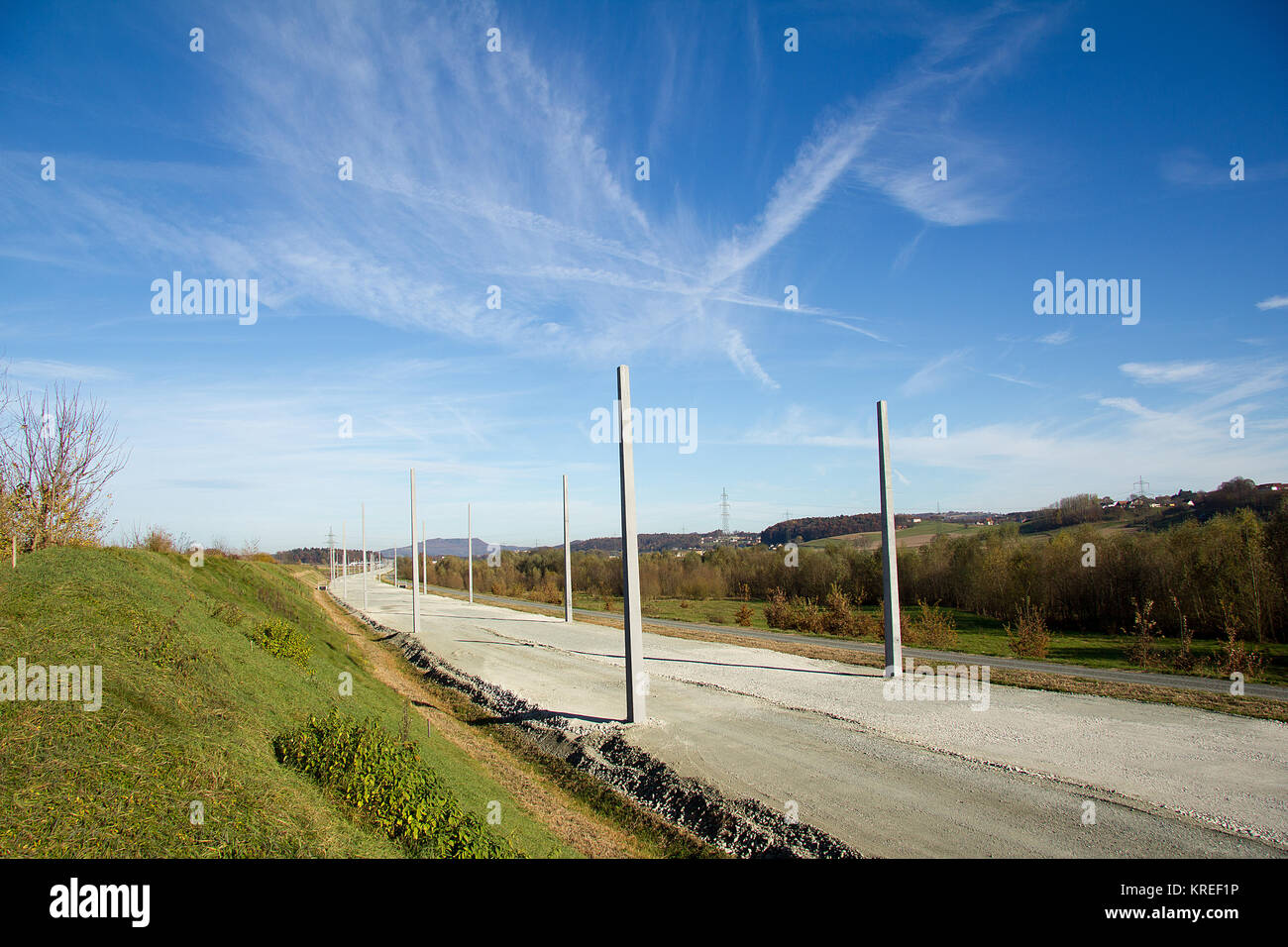 La costruzione di una linea ferroviaria Foto Stock