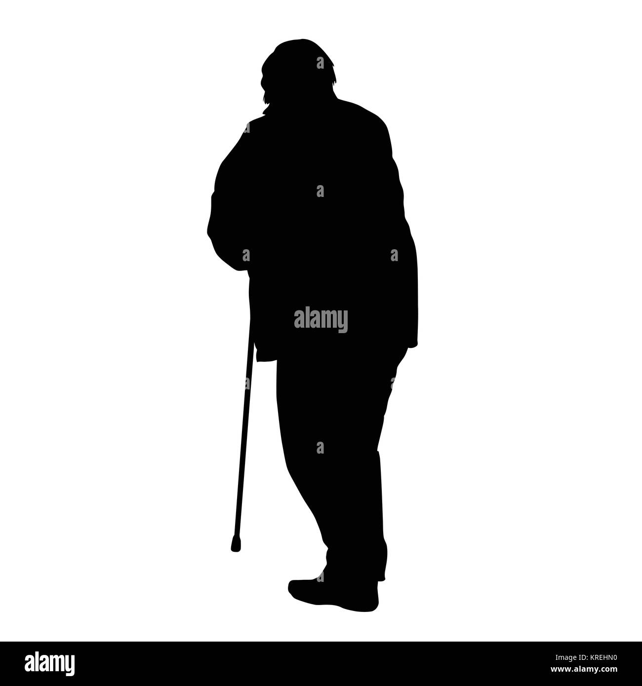 Il vecchio uomo silhouette con stick su sfondo bianco, illustrazione vettoriale Illustrazione Vettoriale