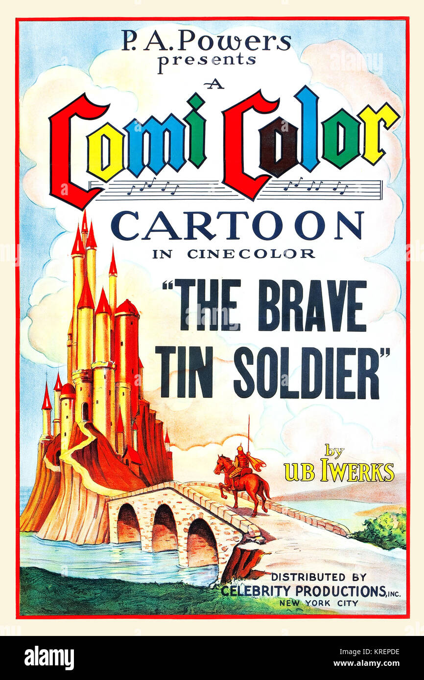 Original cartoon movie poster da 1934 ripercorrendo la storia del valoroso soldato di stagno originariamente rinchiuso da Hans Christian Andersen. Foto Stock