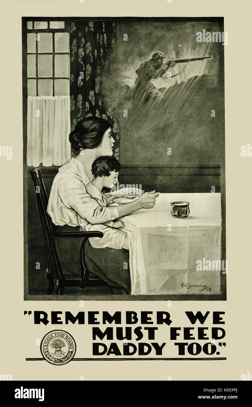 'Poster mostra una donna di alimentazione di un giovane ragazzo sul suo grembo. Una vignetta di un soldato con un fucile appare in background, come se nella sua immaginazione. Arte di Robert Edwin Johnson (1885-1933).". Foto Stock