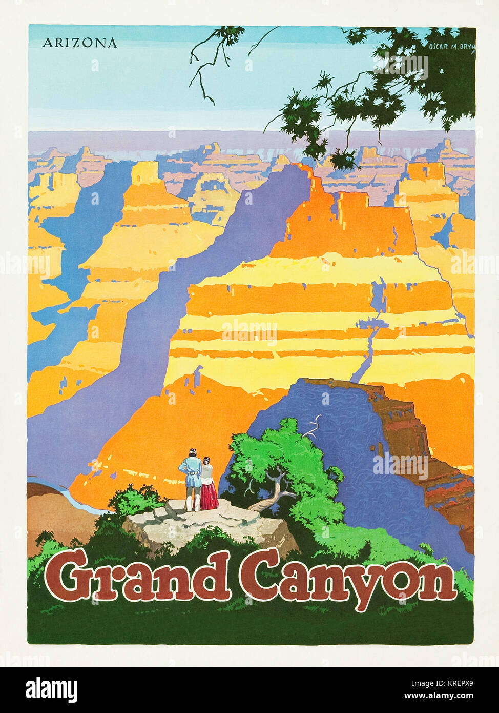 " Travel poster per promuovere il viaggio attraverso l'America per ferrovia, rilasciati negli anni cinquanta. Mostra il Grand Canyon in Arizona. Pittore originariamente da Oscar M. Bryn (1883 - 1967).". Foto Stock
