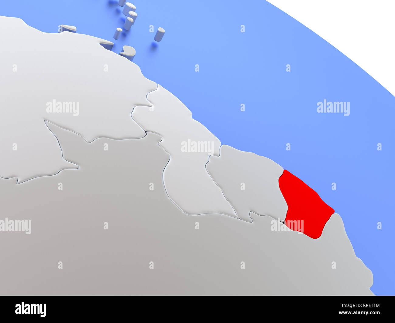 Guiana francese sulla mappa del mondo Foto Stock