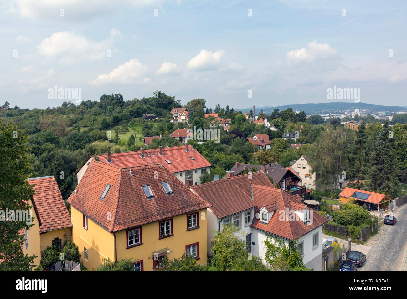Vista di alloggiamento nella città di Bamberg, Baviera, Germania Foto Stock