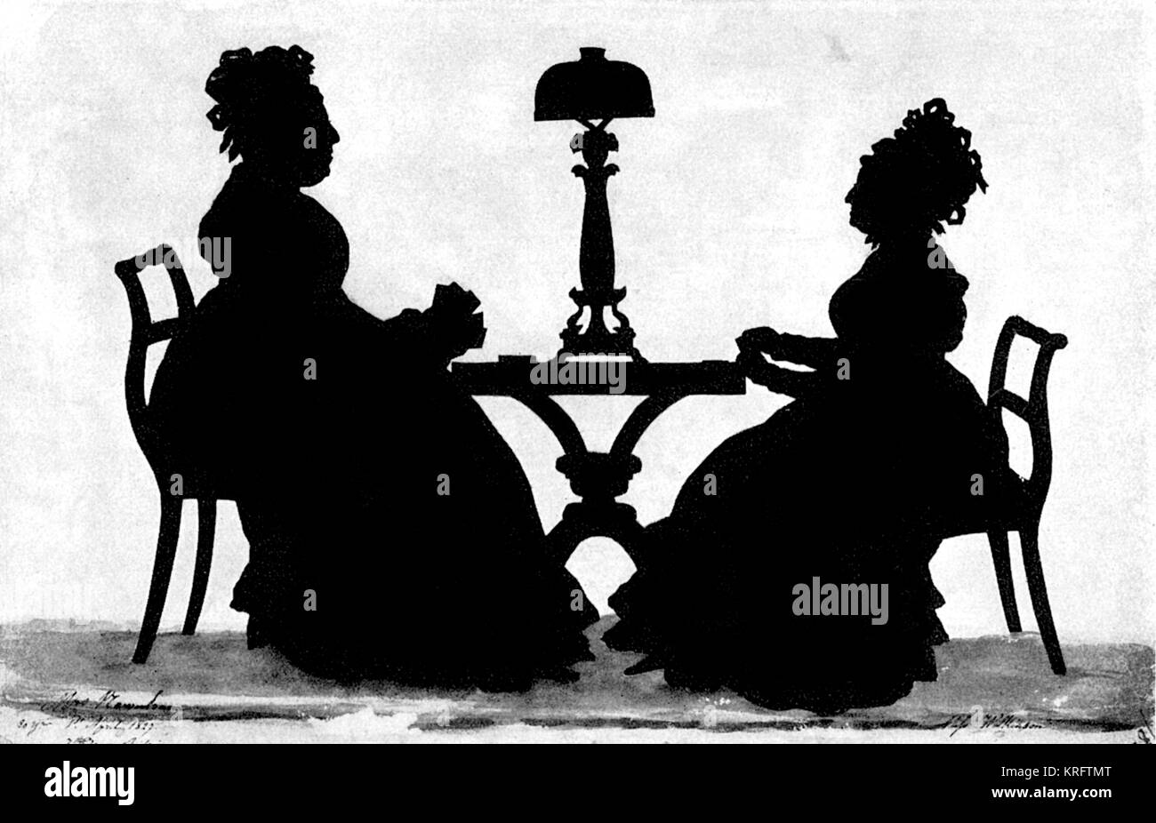 La scheda i giocatori in silhouette da Edouart - onorevole Scandicci ha, di età compresa tra 80 anni di 7 edifici di Edgar, e Miss Wilkinson, prese a bagno, 1 aprile 1827. Data: 1827 Foto Stock