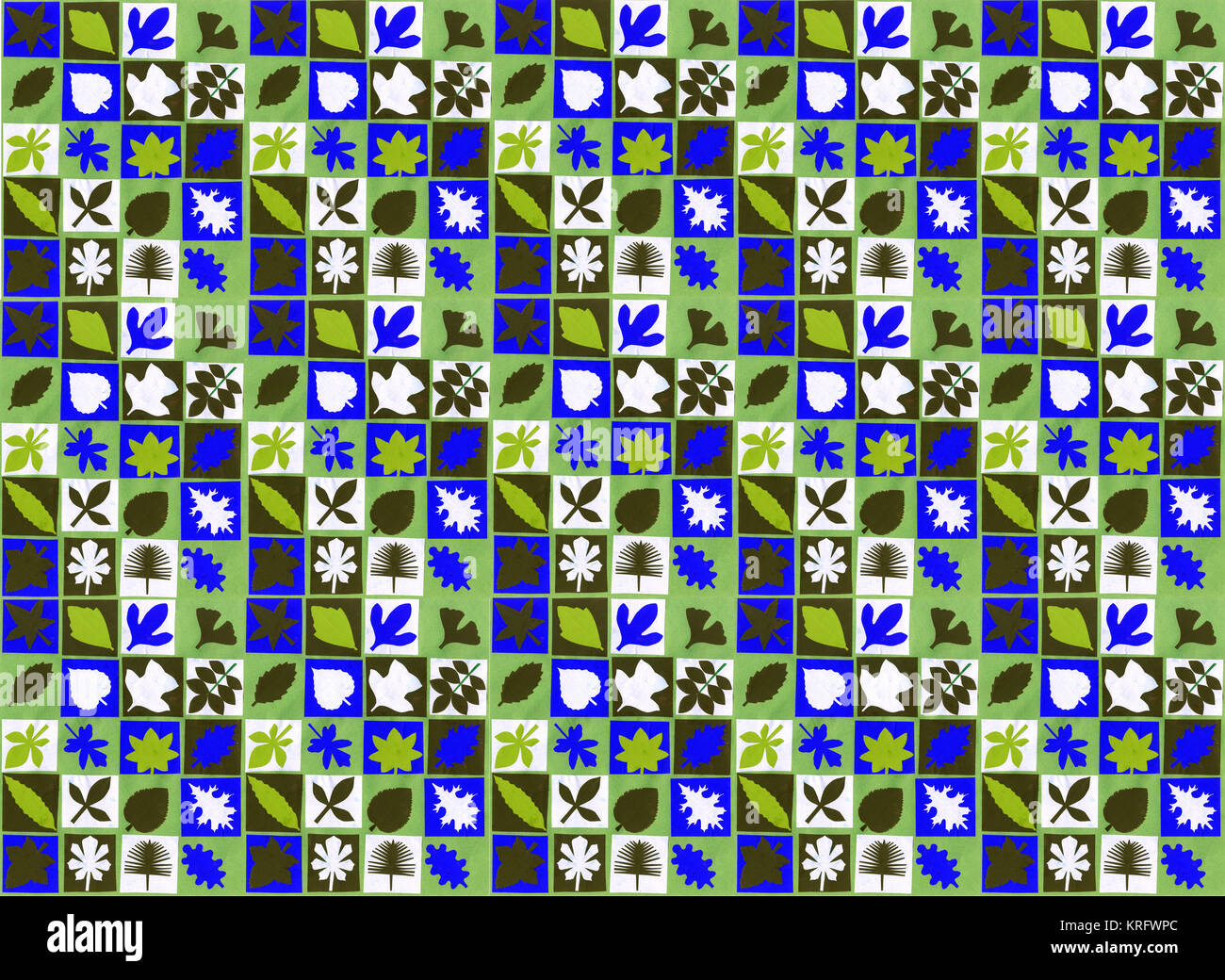 La carta di avvolgimento o wallpaper design -- piazze con forme di lamina, in nero, bianco, blu e verde. Data: 2015 Foto Stock