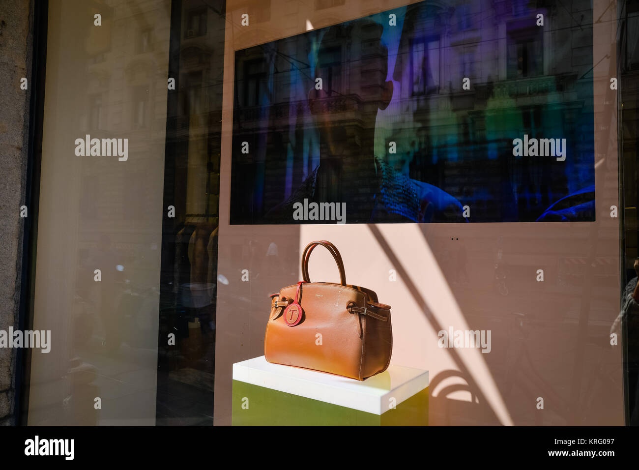 Milano, Italia - 24 Settembre 2017: Trussardi store a Milano. La settimana della moda di Trussardi shopping Foto Stock