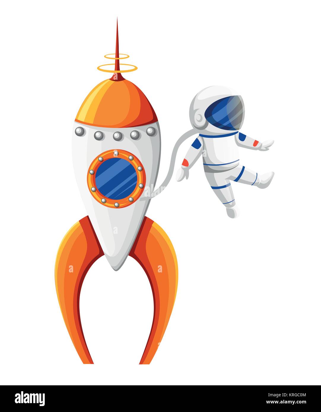 Cartoon astronauta con la tuta spaziale vicino a razzo in zero gravity arancio e bianco astronave illustrazione vettoriale isolati su sfondo bianco sito web pagina Illustrazione Vettoriale Cartoon astronauta con la tuta spaziale vicino a razzo in zero gravity arancio e bianco astronave illustrazione vettoriale isolati su sfondo bianco sito web pagina Illustrazione Vettoriale