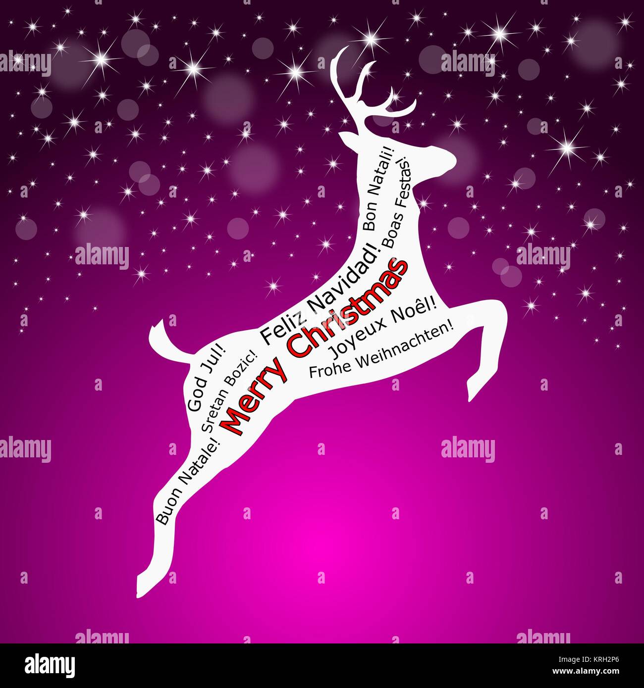 Decorative Merry Christmas wordcloud su un - di renne - illustrazione Foto Stock