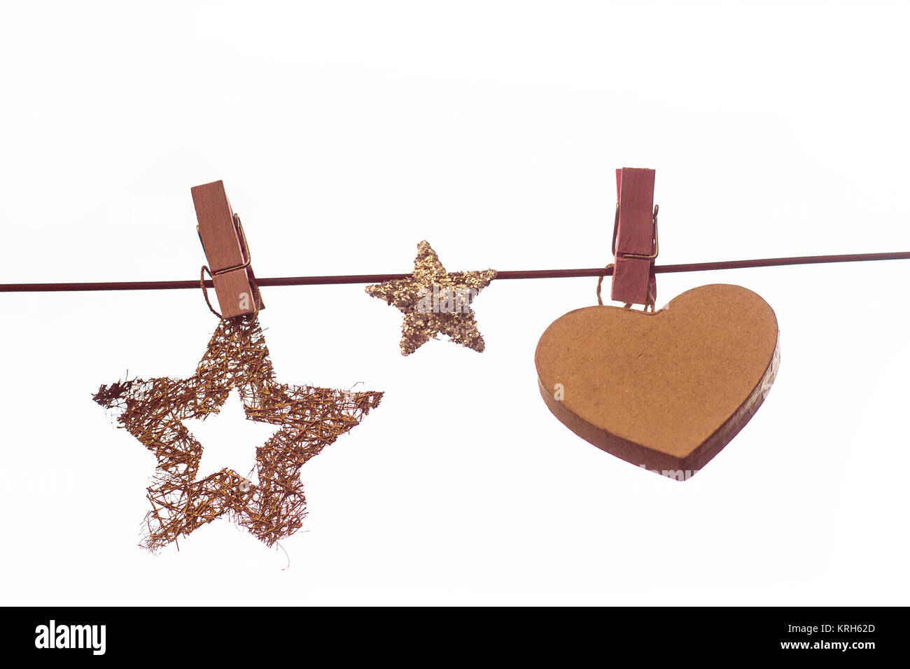 Le decorazioni di Natale con picchetti di legno su una linea Foto Stock