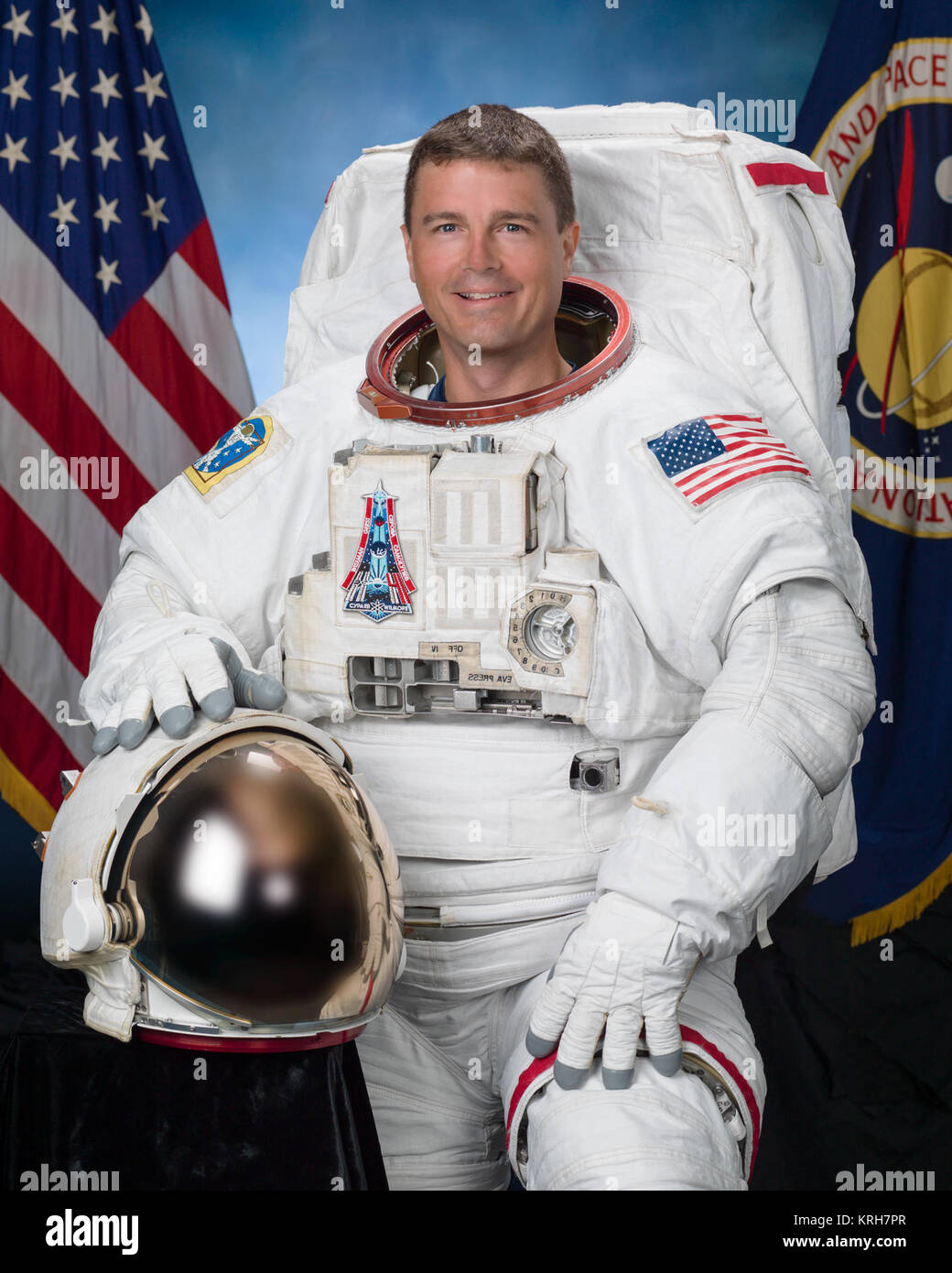 Gazzetta singoli astronauta ritratto di Reid Wiseman in una UEM. Data foto: 6 agosto 2015. Location: Edificio 8, camera 183 - Foto in Studio. Fotografo: Robert Markowitz Gregory R. Wiseman, ritratto ufficiale. Foto Stock