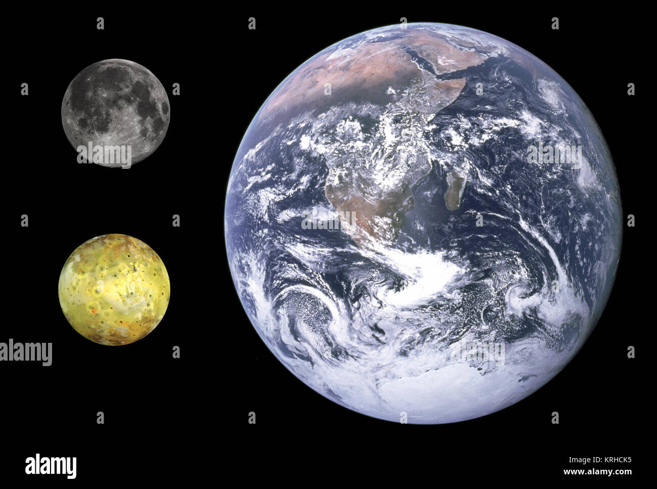 Io, la terra e la luna il confronto delle dimensioni Foto Stock