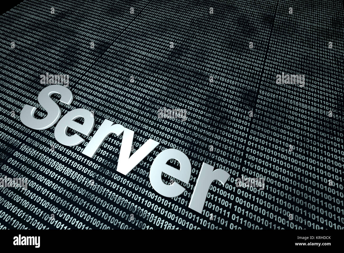 La parola server nella parte anteriore di un binario di simbolizzazione di sfondo il codice digitale del software. Foto Stock