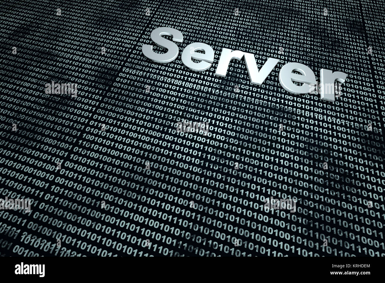 La parola server nella parte anteriore di un binario di simbolizzazione di sfondo il codice digitale del software. Foto Stock