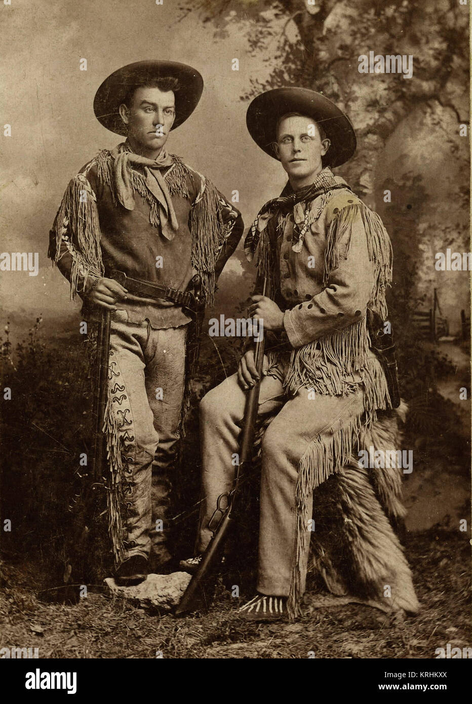 Due armate vestito completo scout di frontiera Foto Stock