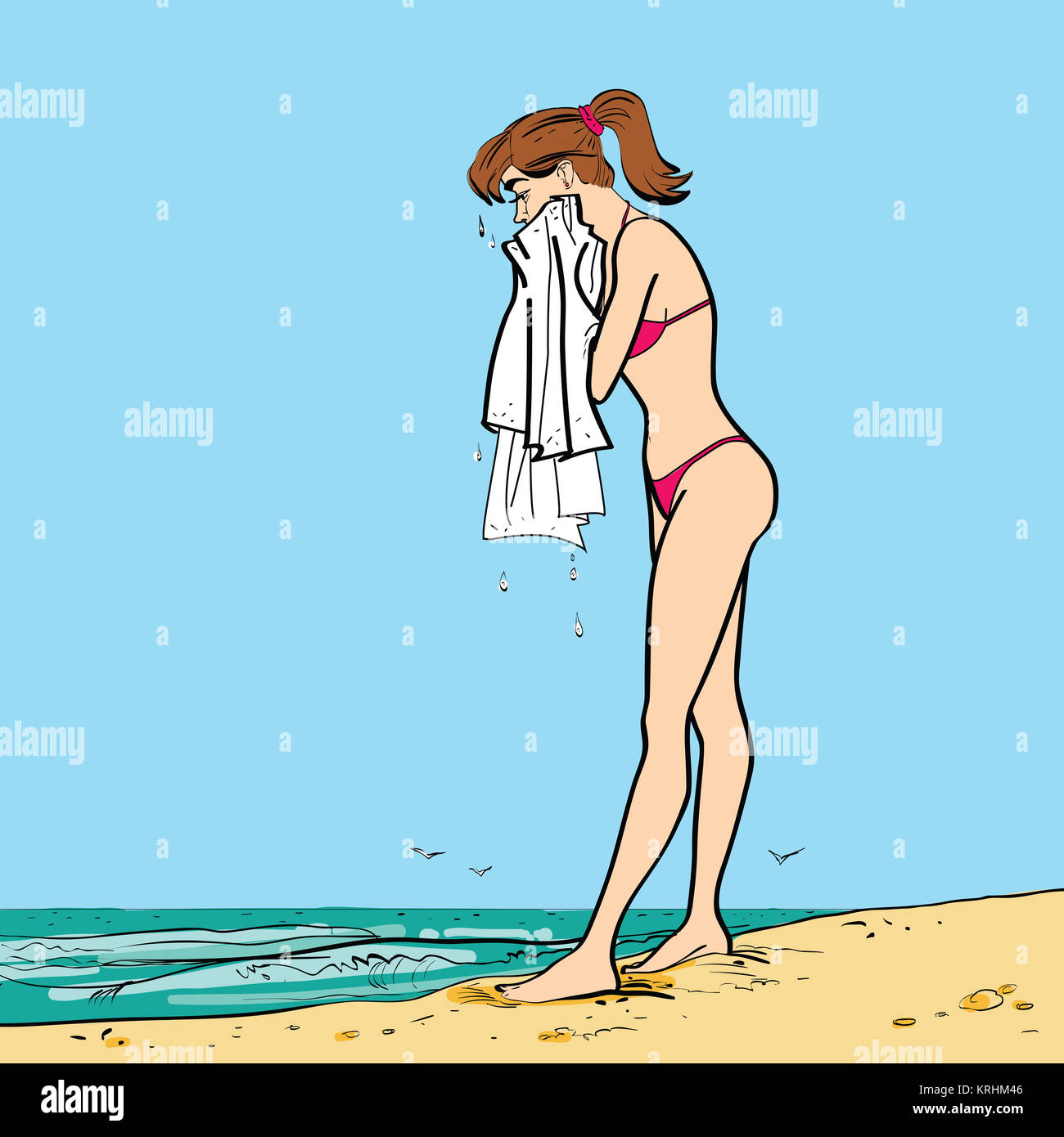 Sulla spiaggia ragazza umido asciugamano Foto Stock Sulla spiaggia ragazza umido asciugamano Foto Stock
