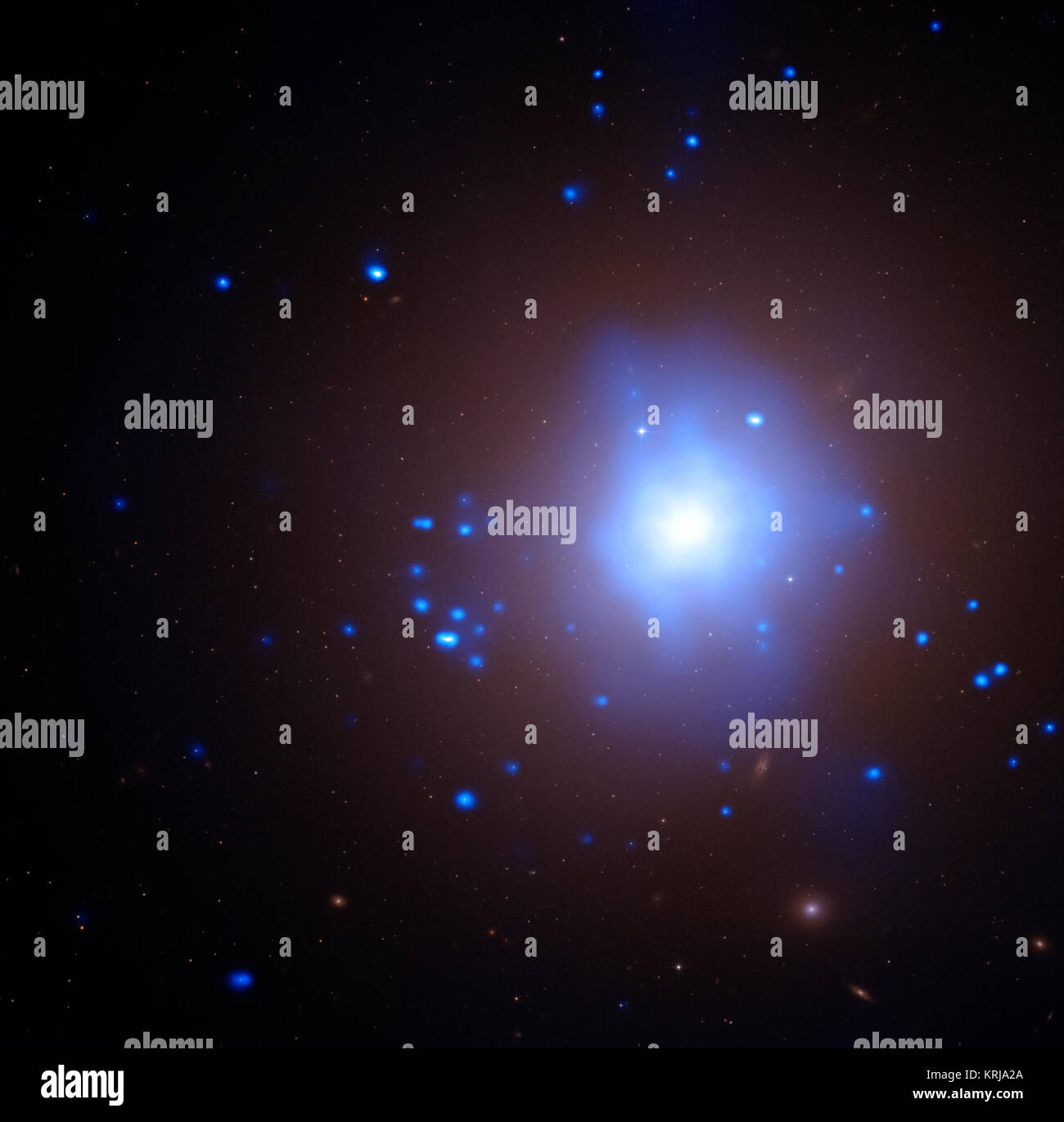 I raggi X di Chandra e spettri ottici da telescopi Magellano forniscono la prova che una stella è stato distrutto in un buco nero in un cluster globulari. I dati di Chandra (blu) rivelano una cosiddetta ultraluminous sorgente a raggi x. Quando combinata con le osservazioni ottiche, esso suggerisce che una stella nana bianca allontanati troppo vicino a un intermedio-massa buco nero ed era lacerata dalle forze di marea. Se confermato, questa sarebbe la prima dimostrazione che ammassi globulari contengono questo medie classe di buco nero. Buco nero massiccio implicati nella distruzione stellare Foto Stock