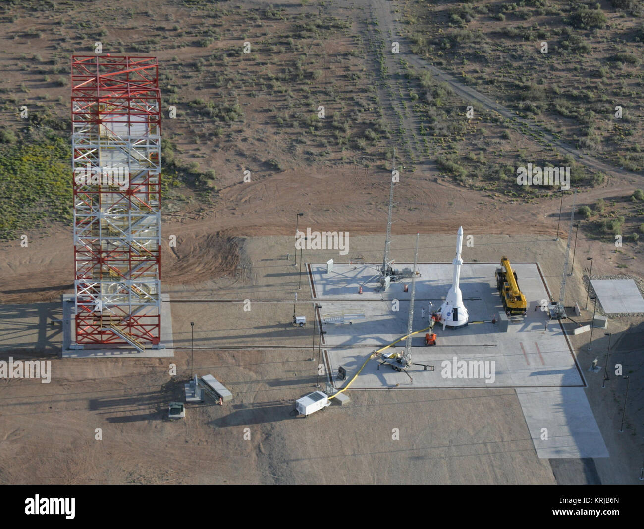 Orion veicolo integrato WSMR PA-1 Antenne di accumulo di LC 32 / Bldg 335 prove generali di recupero CEV Orion prima Pad Abort 1 Foto Stock