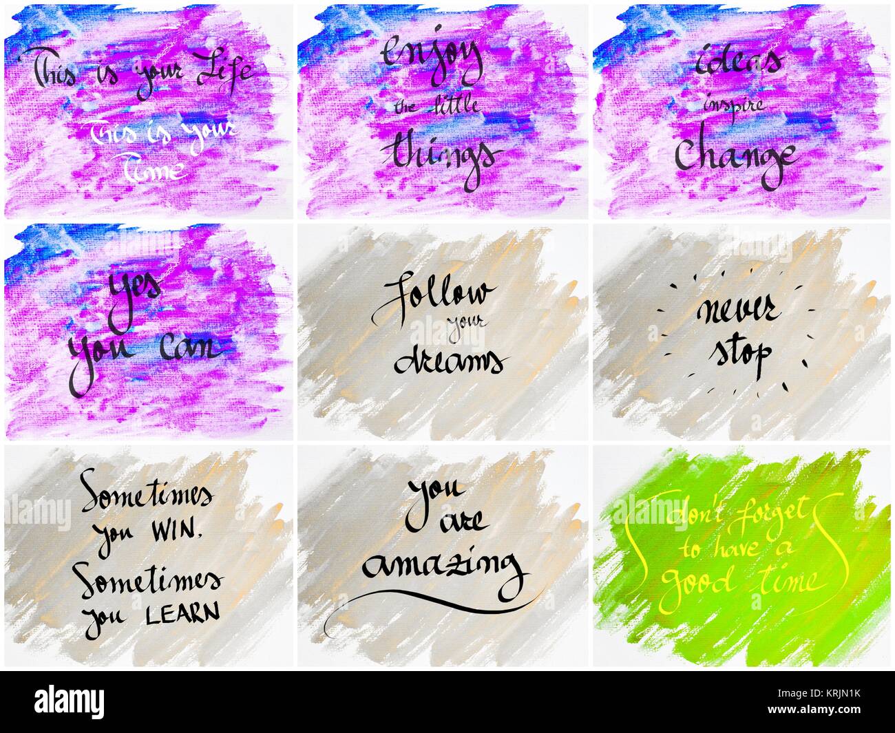 Collage di inspirational messaggi su abstract acqua sfondi a colori Foto Stock