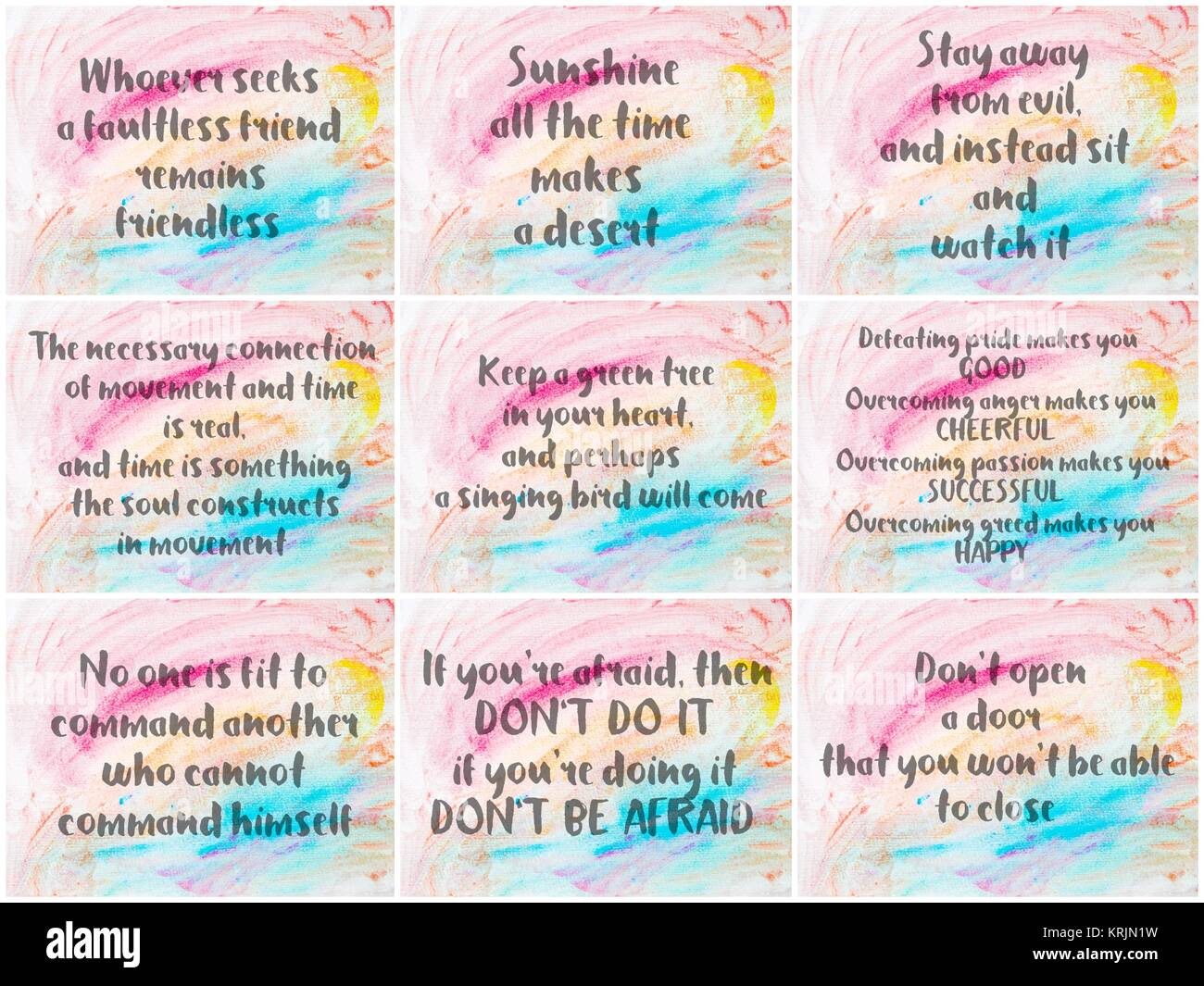 Collage di inspirational messaggi su abstract acqua sfondi a colori Foto Stock