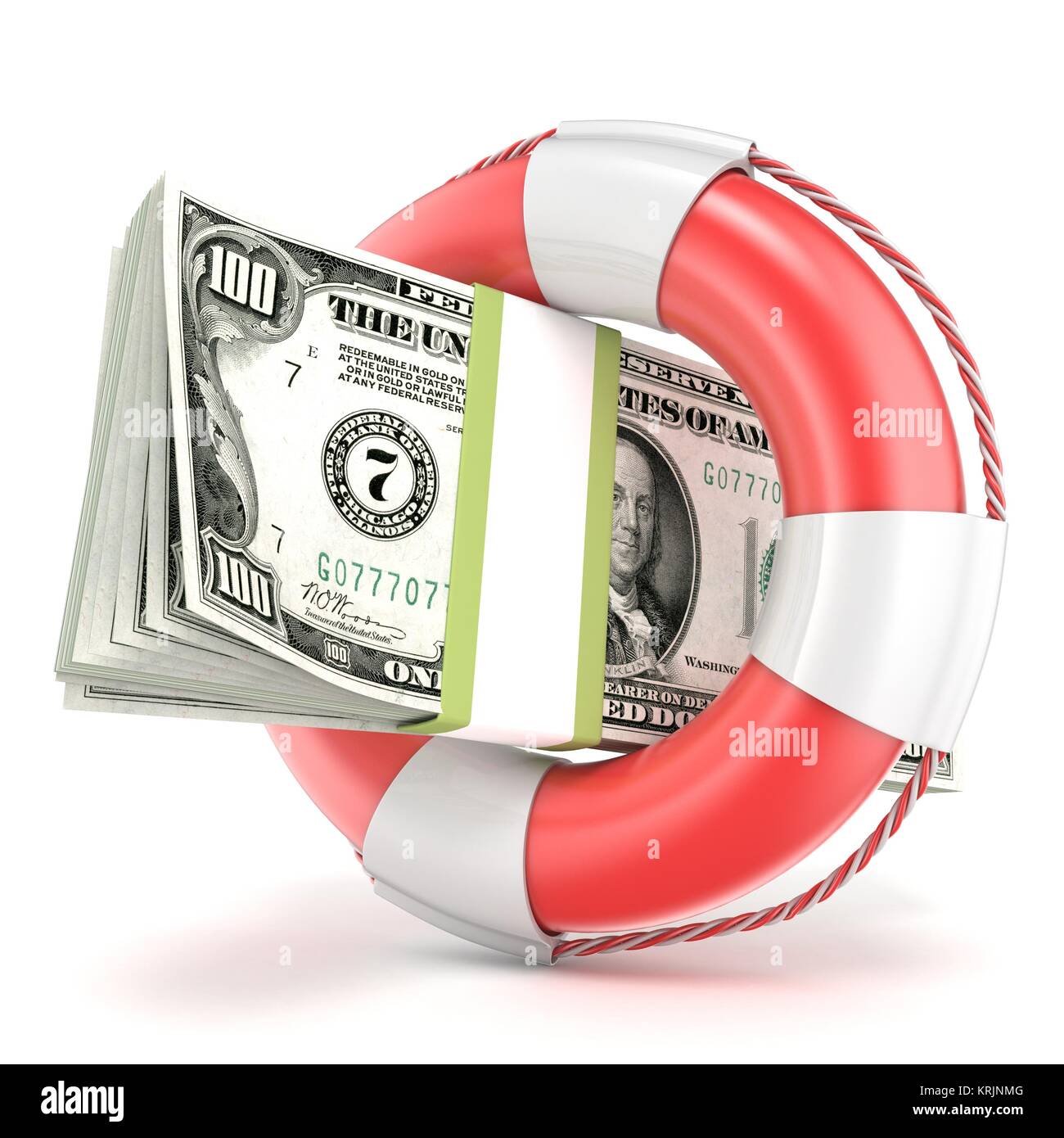 Salvagente con banconote di dollari. 3D Foto Stock