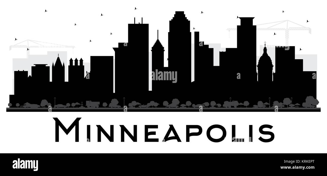 Minneapolis Minnesota USA Skyline in bianco e nero la silhouette. Illustrazione Vettoriale. Piatto semplice concetto per il turismo Presentazione, cartellone. Business tra Illustrazione Vettoriale
