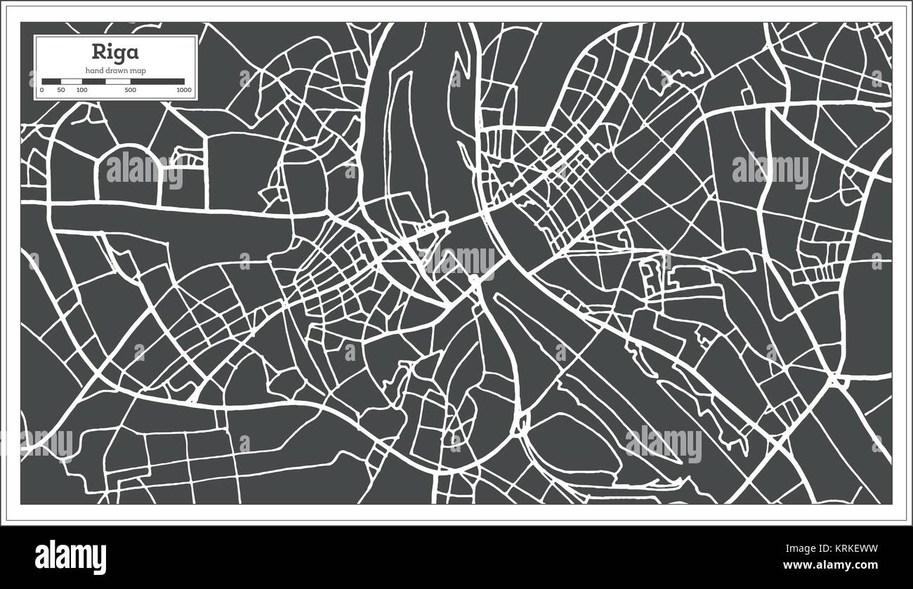 Riga, Lettonia mappa in stile retrò. Illustrazione Vettoriale. Mappa di contorno. Illustrazione Vettoriale