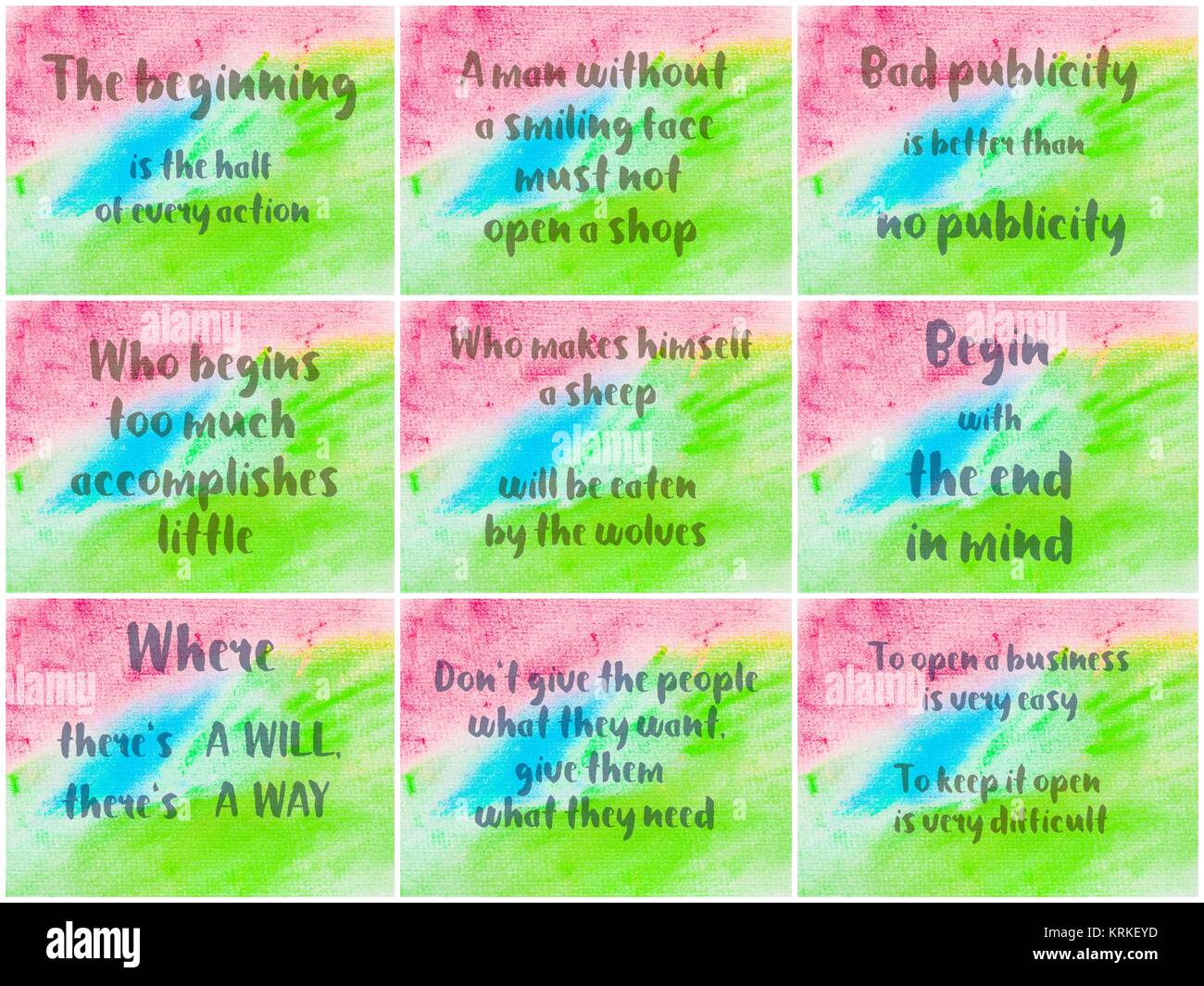 Collage di inspirational messaggi su abstract acqua sfondi a colori Foto Stock