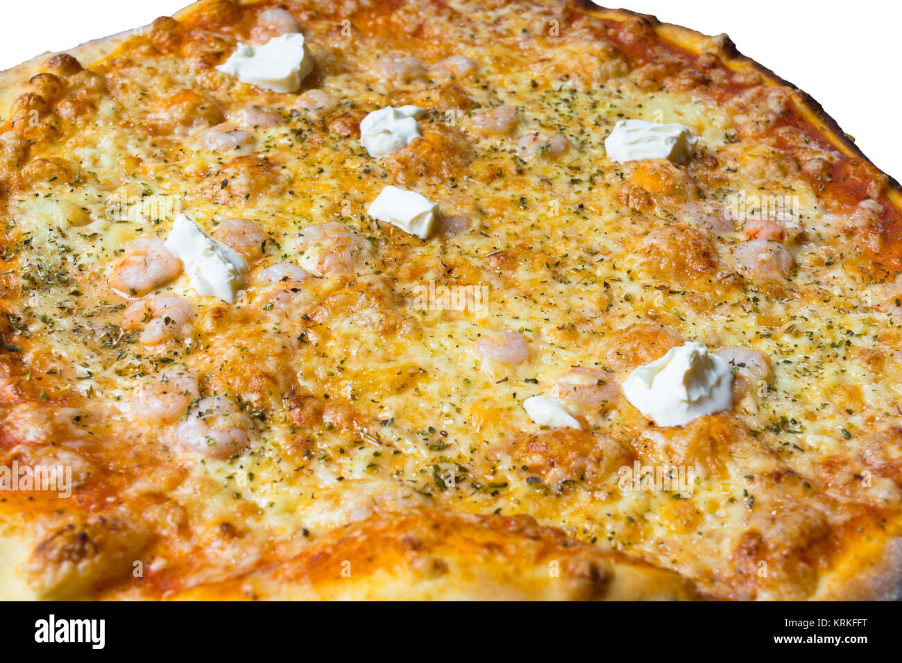 Pizza con gamberi crema fraiche Foto Stock