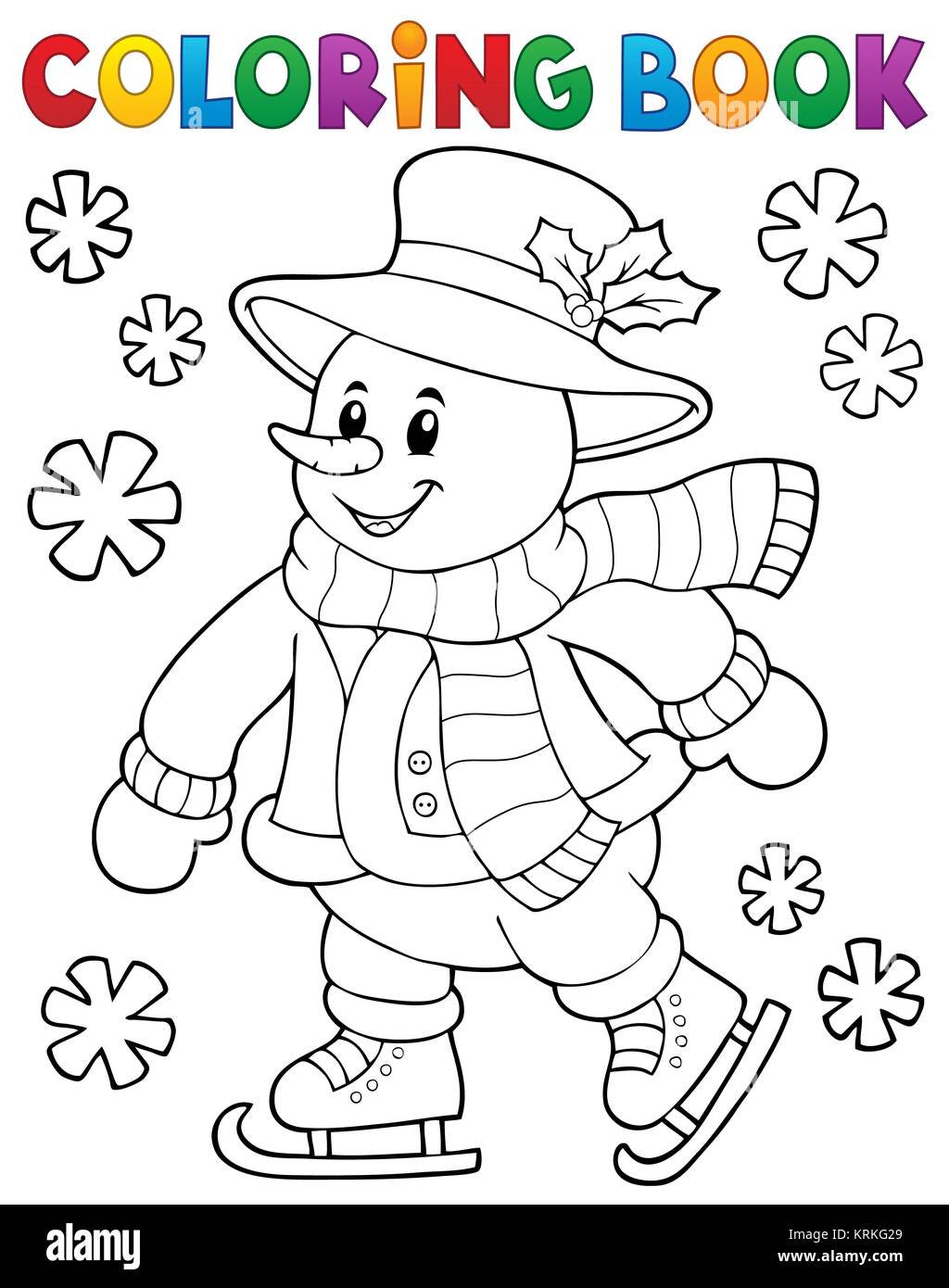 Libro da colorare il pattinaggio pupazzo di neve tema 1 Foto Stock