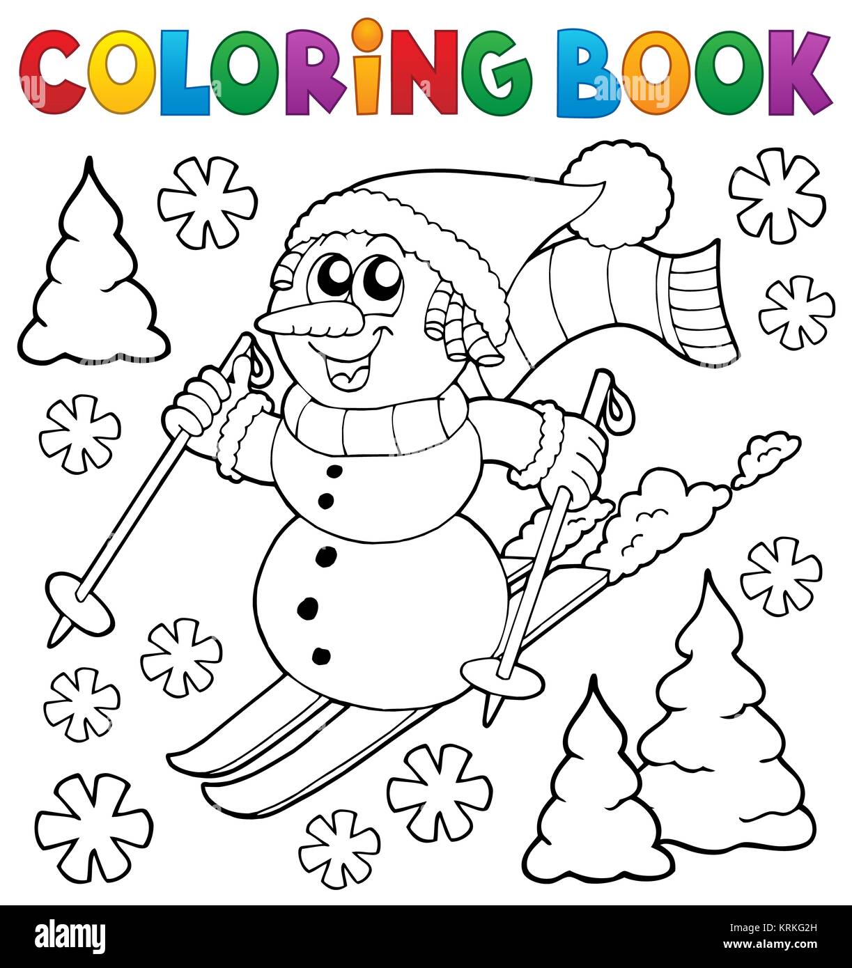 Libro da colorare pupazzo di neve sci tema 1 Foto Stock