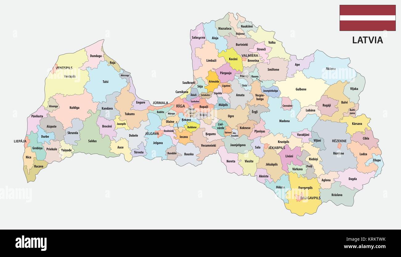 La lettonia politica e amministrativa di mappa vettoriale con bandiera Illustrazione Vettoriale