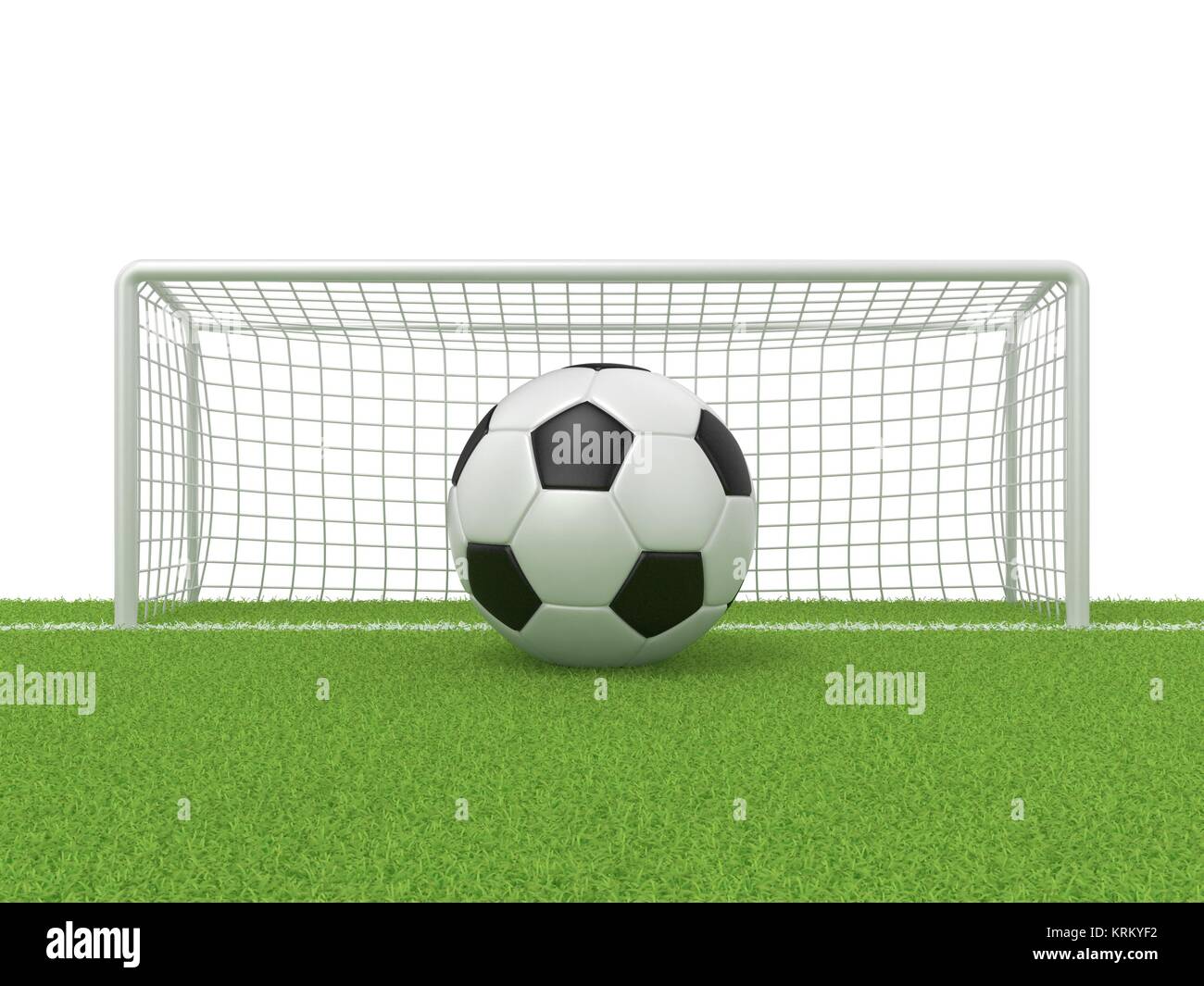 Calcio - pallone da calcio nella parte anteriore del porta obiettivo sull'erba. 3D Foto Stock