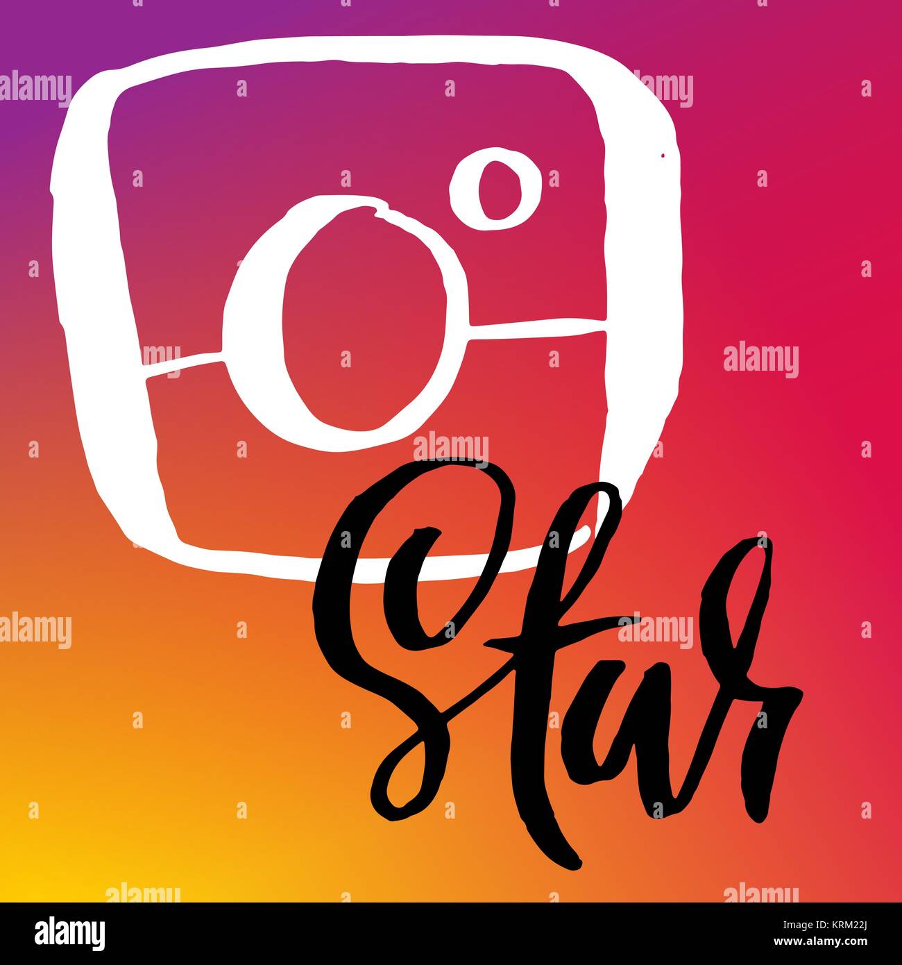 Vintage foto handdrawn icona fotocamera sul gradiente dello sfondo. Illustrazione Vettoriale per i social media concorsi. Star scritte. Illustrazione Vettoriale