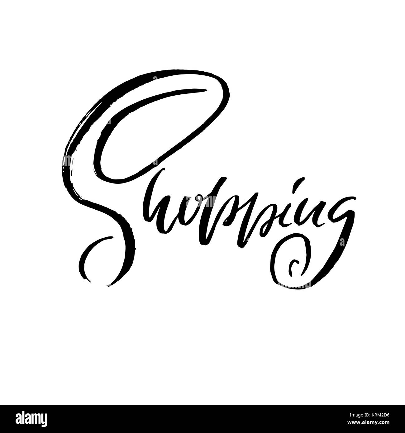 Shopping. Inchiostro nero Spazzola di scritte su uno sfondo bianco. Tipografia poster. Illustrazione Vettoriale. Illustrazione Vettoriale