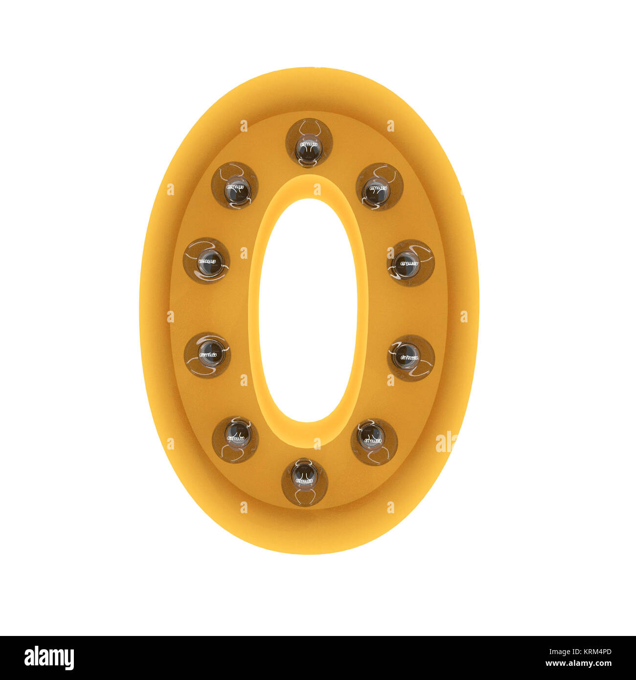 Numero 0 Il segno di luce giallo vintage. Il rendering 3D Foto Stock