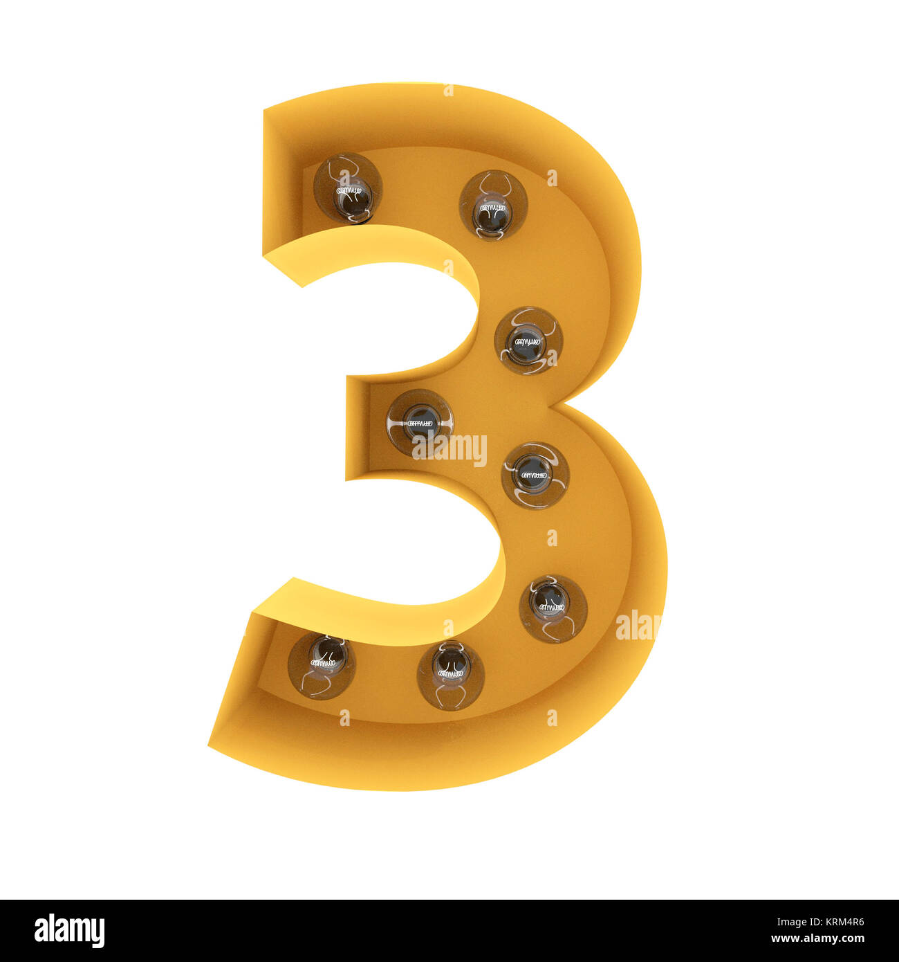 Numero 3 insegna luminosa giallo vintage. Il rendering 3D Foto Stock